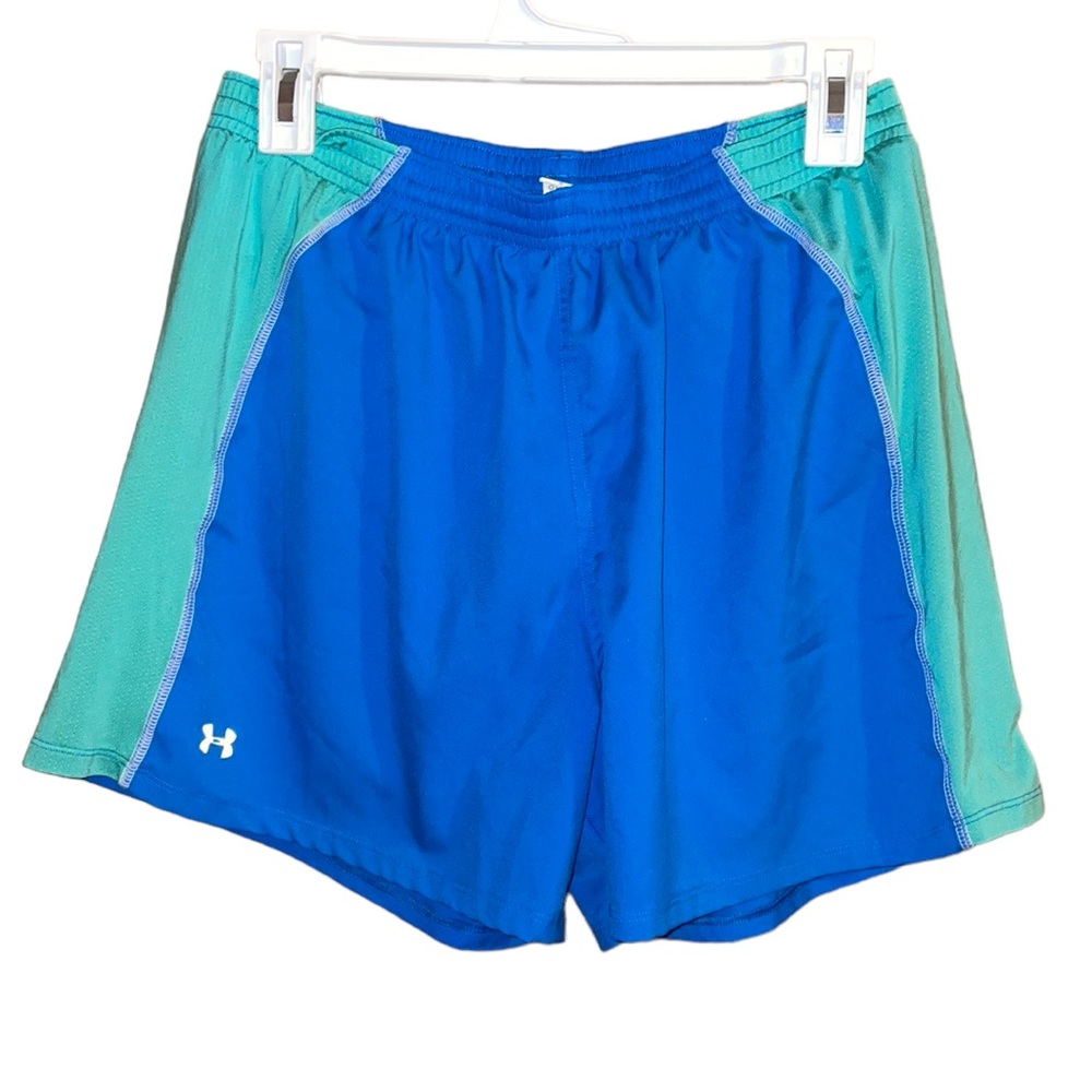 •UNDER ARMOUR•WOMENS BLUE/TEAL GREEN REFLECTIVE ACTIVEWEAR SHORTS SIZE MEDIUM